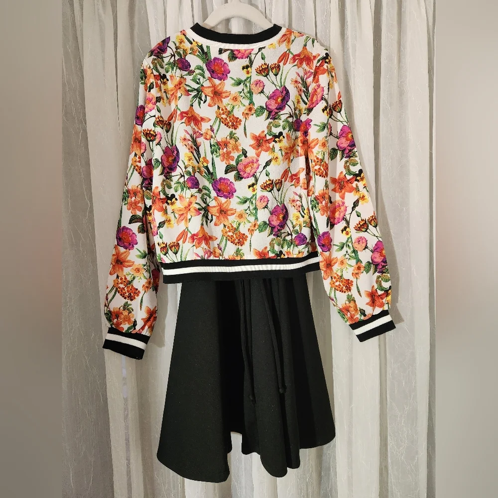 Speechless Girl's Black Sleeveles Dress w/Floral Bomber Jacket, Size 10, NWOT